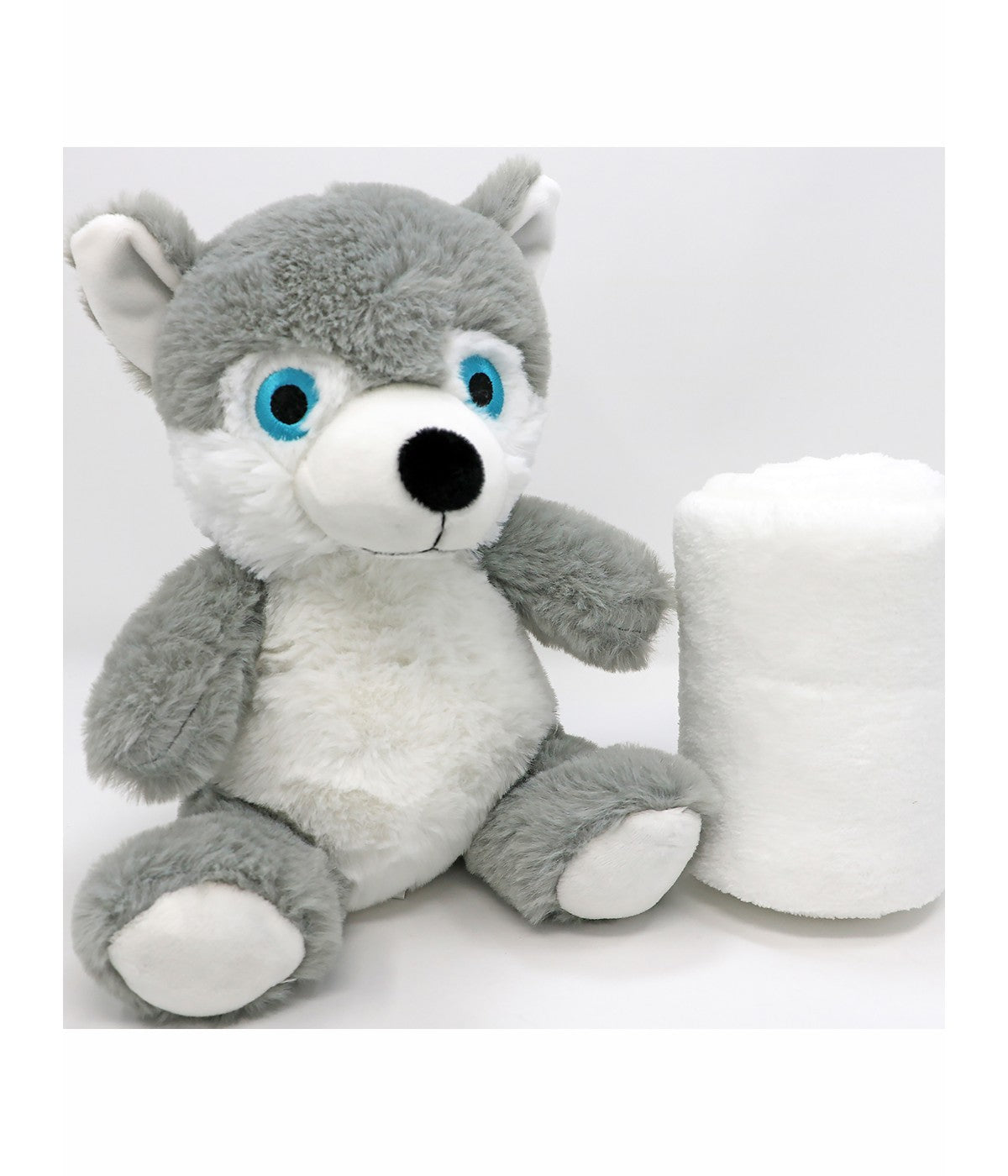  Jesse & Lulu Boys and Girls Plush 2 Piece Set Animal with Blanket Gray Wolf - Gray Wolf - Bonton