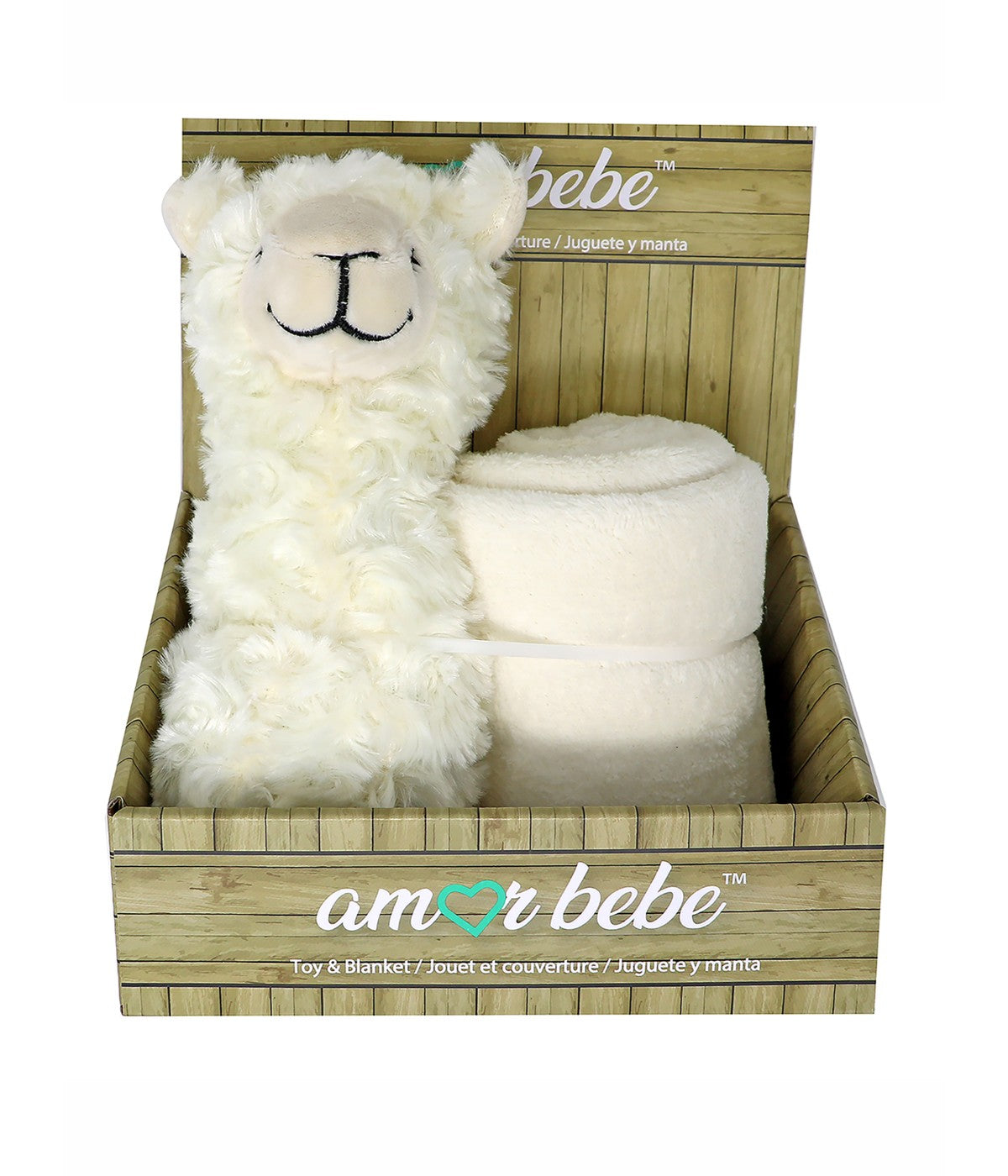 Boys and Girls Plush 2 Piece Set Animal with Blanket Cream Llama