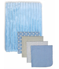 Baby Boys and Baby Girls Striped Blanket with 4 Receiving Blankets Gift Set Baby Blue