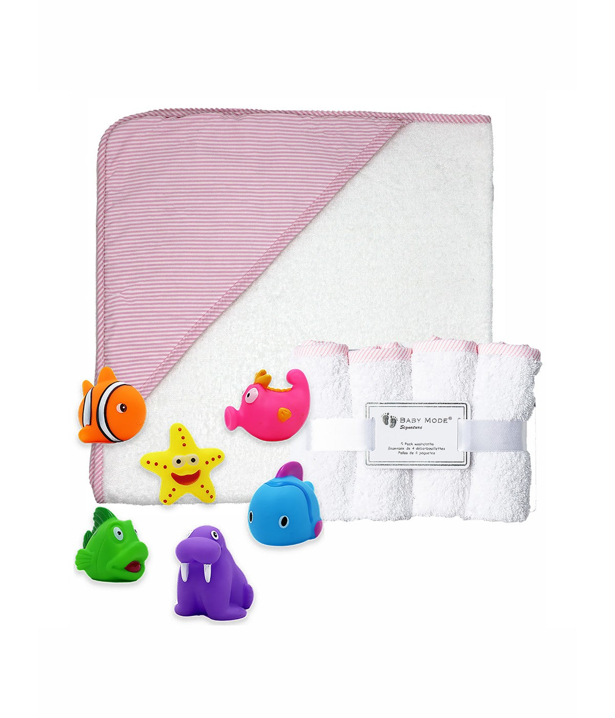  Jesse & Lulu Baby Boys and Baby Girls Bath Towel and Washcloth Set with Bath Toys Pink - Pink - Bonton