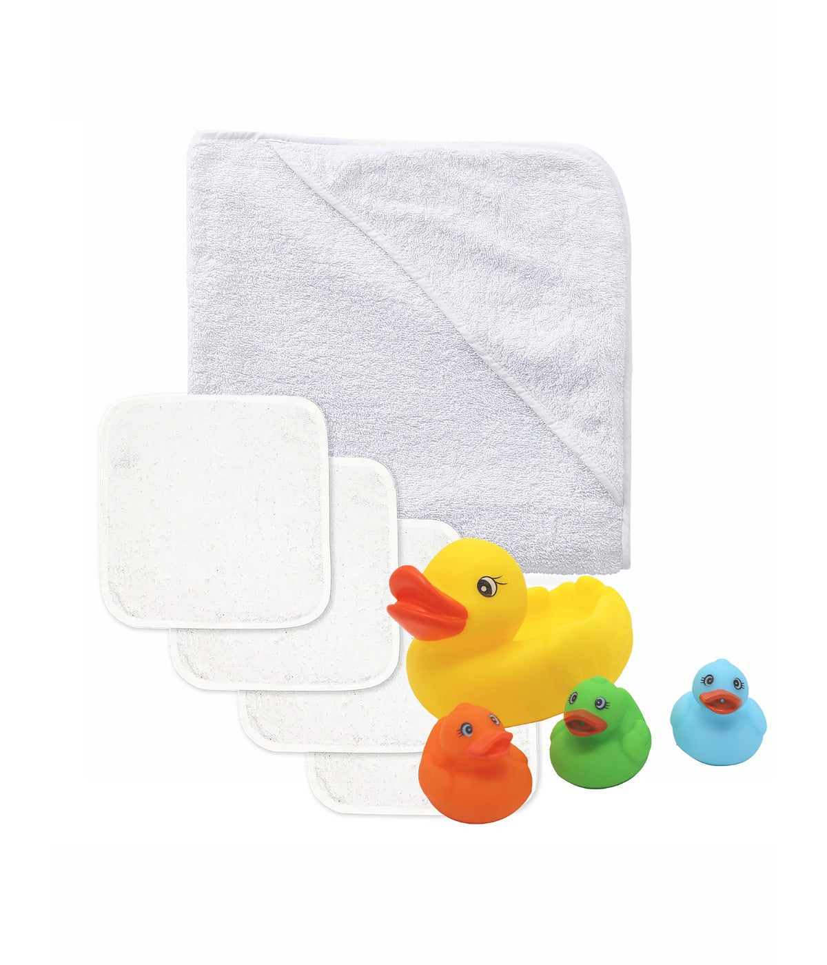  Jesse & Lulu Baby Boys and Baby Girls Bath Towel and Washcloth Set with Bath Toys White - White - Bonton