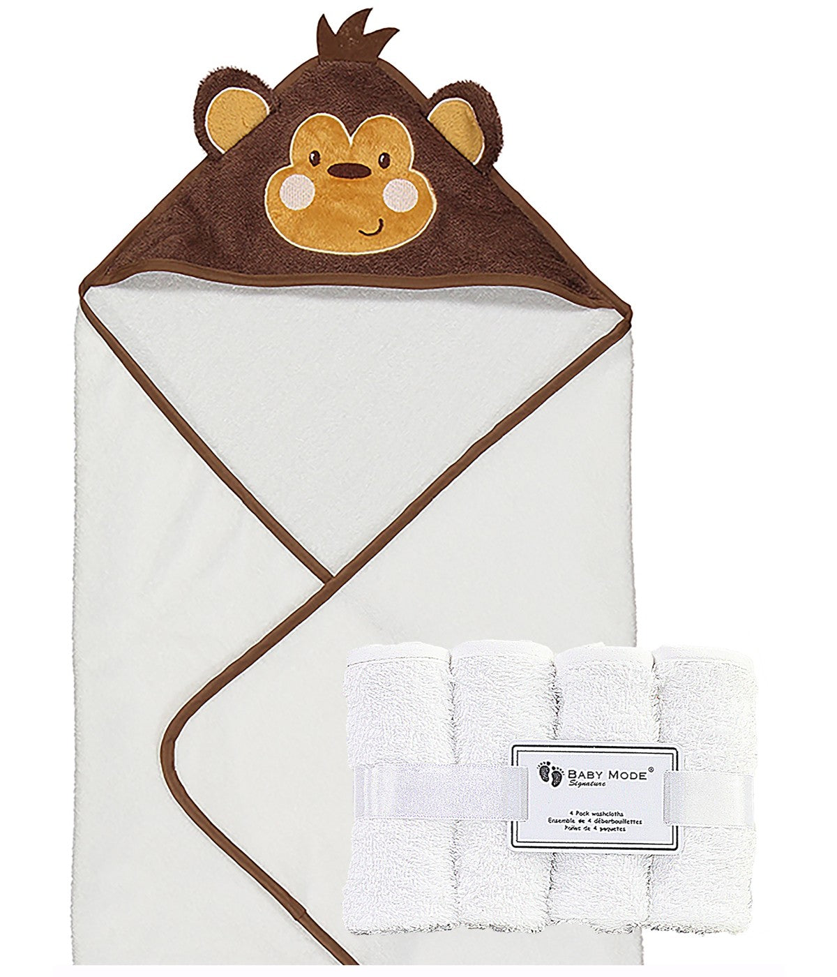  Jesse & Lulu Baby Boys and Baby Girls Hooded Character Bath Towel with 4 Wash Cloths Brown - Brown - Bonton