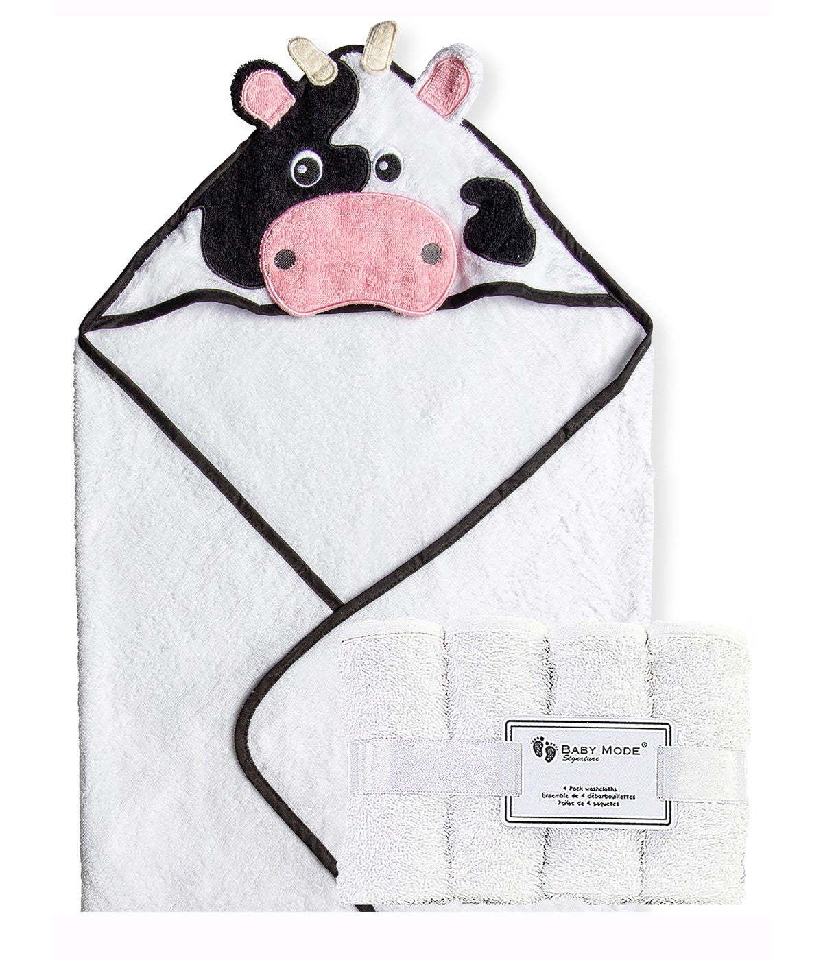  Jesse & Lulu Baby Boys and Baby Girls Hooded Character Bath Towel with 4 Wash Cloths White - White - Bonton