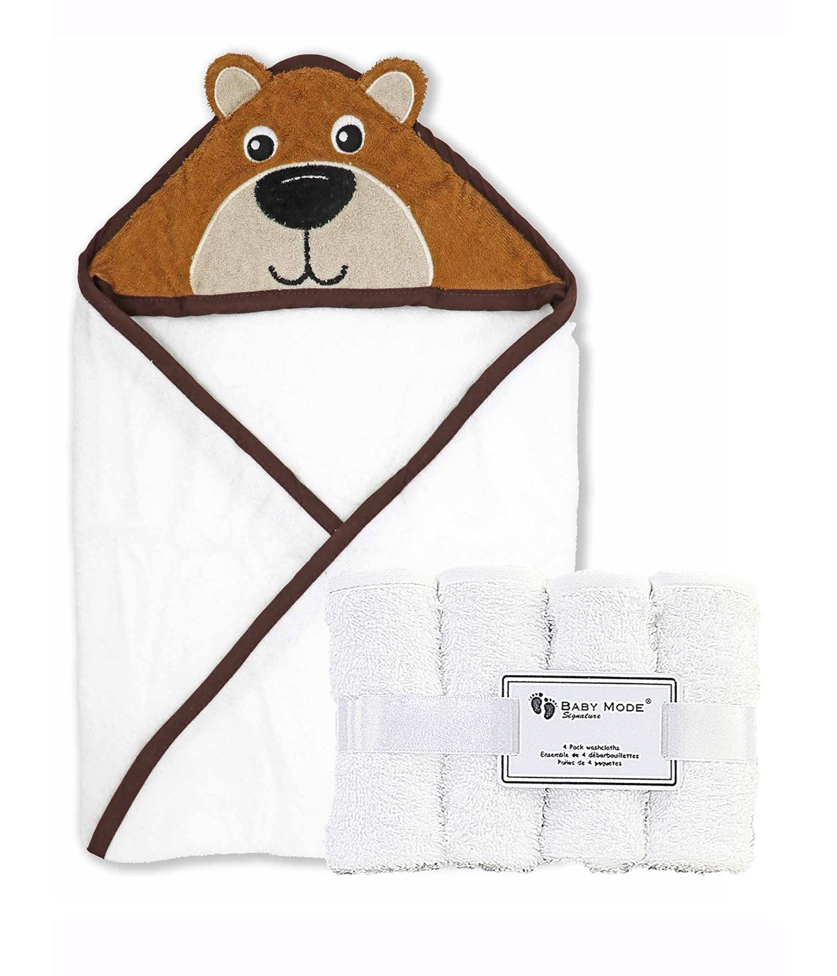  Jesse & Lulu Baby Boys and Baby Girls Hooded Character Bath Towel with 4 Wash Cloths Tan - Tan - Bonton