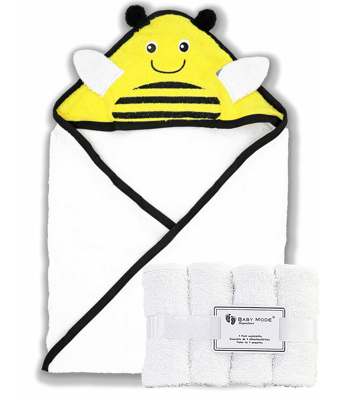  Jesse & Lulu Baby Boys and Baby Girls Hooded Character Bath Towel with 4 Wash Cloths Yellow - Yellow - Bonton