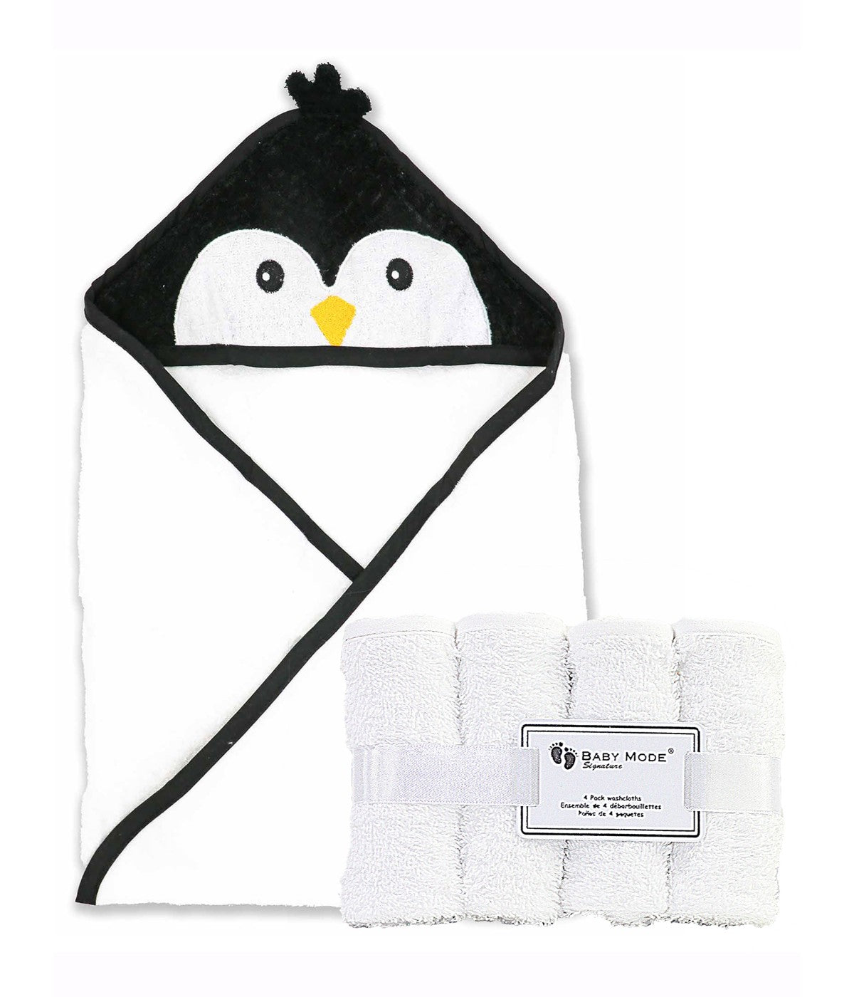  Jesse & Lulu Baby Boys and Baby Girls Hooded Character Bath Towel with 4 Wash Cloths Black - Black - Bonton