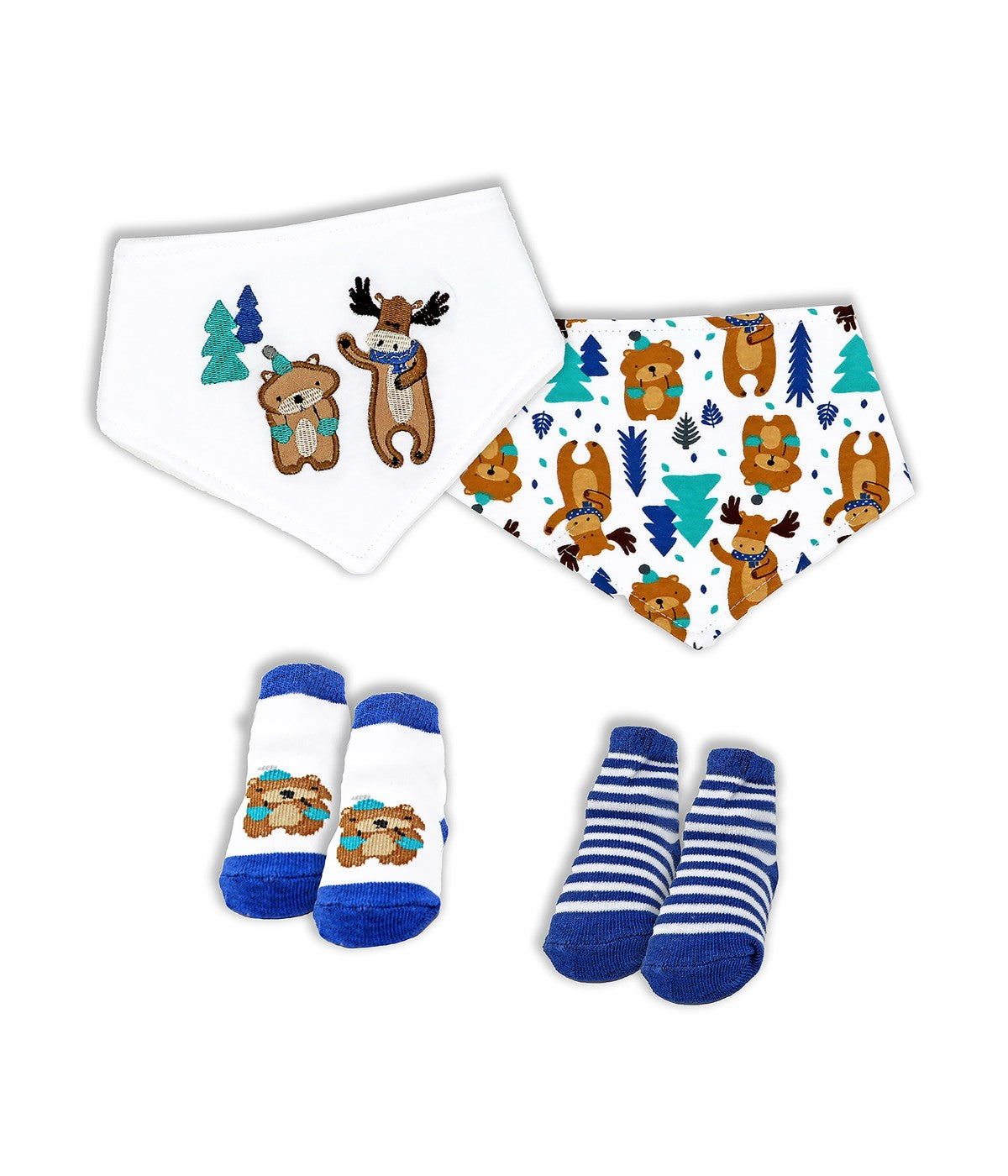  Jesse & Lulu Baby Boys and Baby Girls Minky Blanket with 4 Piece Baby Accessory Gift Set Blue Moose - Blue Moose - Bonton