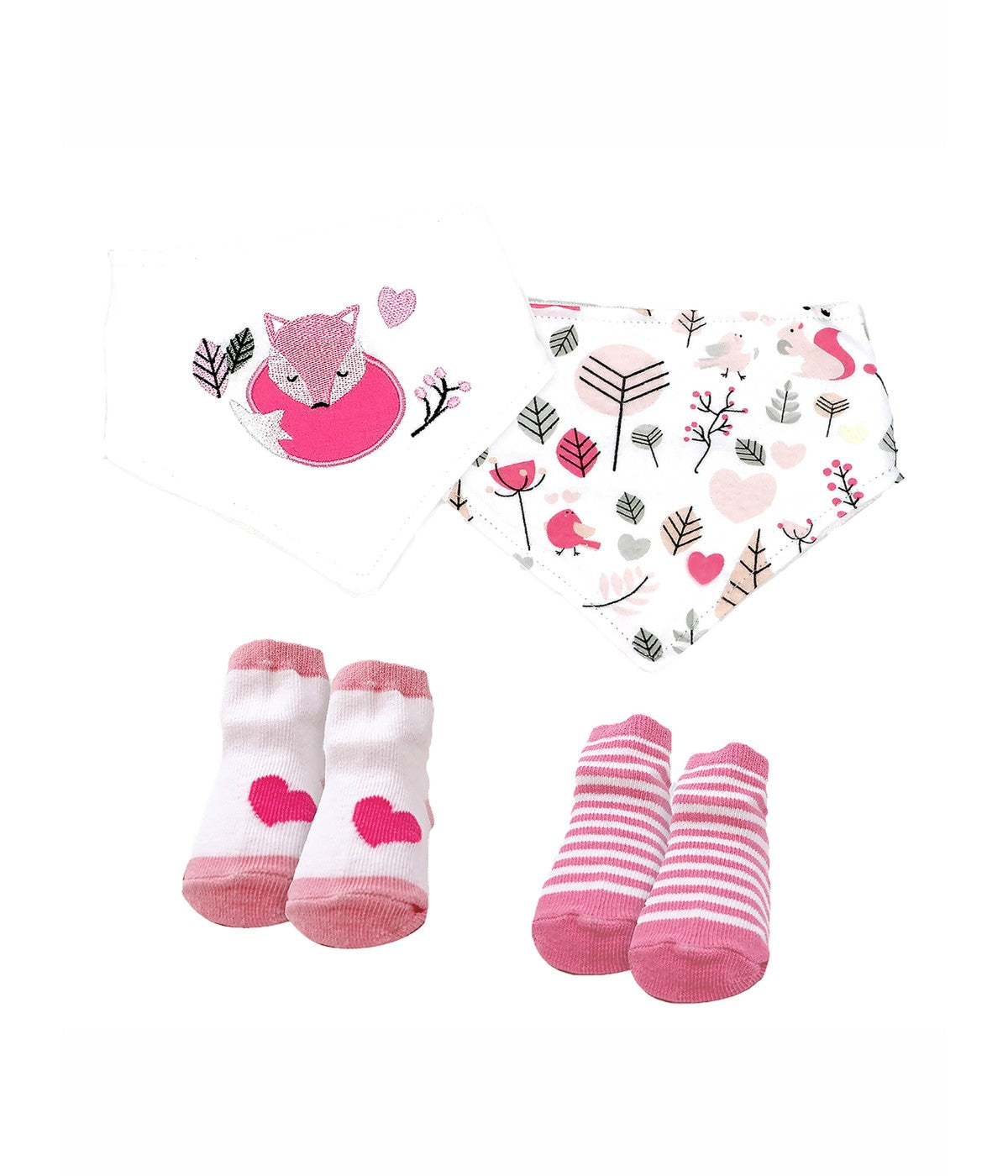  Jesse & Lulu Baby Boys and Baby Girls Minky Blanket with 4 Piece Baby Accessory Gift Set Pink Foxes - Pink Foxes - Bonton