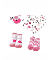 Baby Boys and Baby Girls Minky Blanket with 4 Piece Baby Accessory Gift Set Pink Foxes