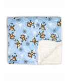 Baby Boys and Baby Girls Minky Blanket with 4 Piece Baby Accessory Gift Set Light Blue Monkeys
