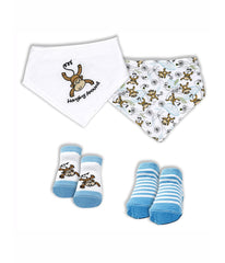 Baby Boys and Baby Girls Minky Blanket with 4 Piece Baby Accessory Gift Set Light Blue Monkeys