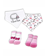 Baby Boys and Baby Girls Minky Blanket with 4 Piece Baby Accessory Gift Set Fuchsia Sheep