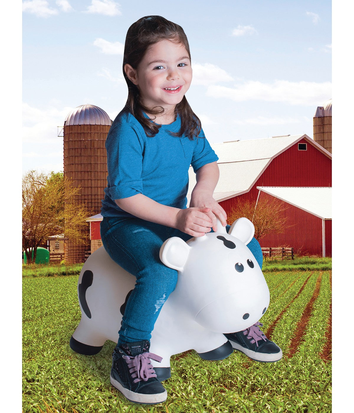 Toddler Inflatable Cow Hopper Bounce and Ride-on Toy White Cow