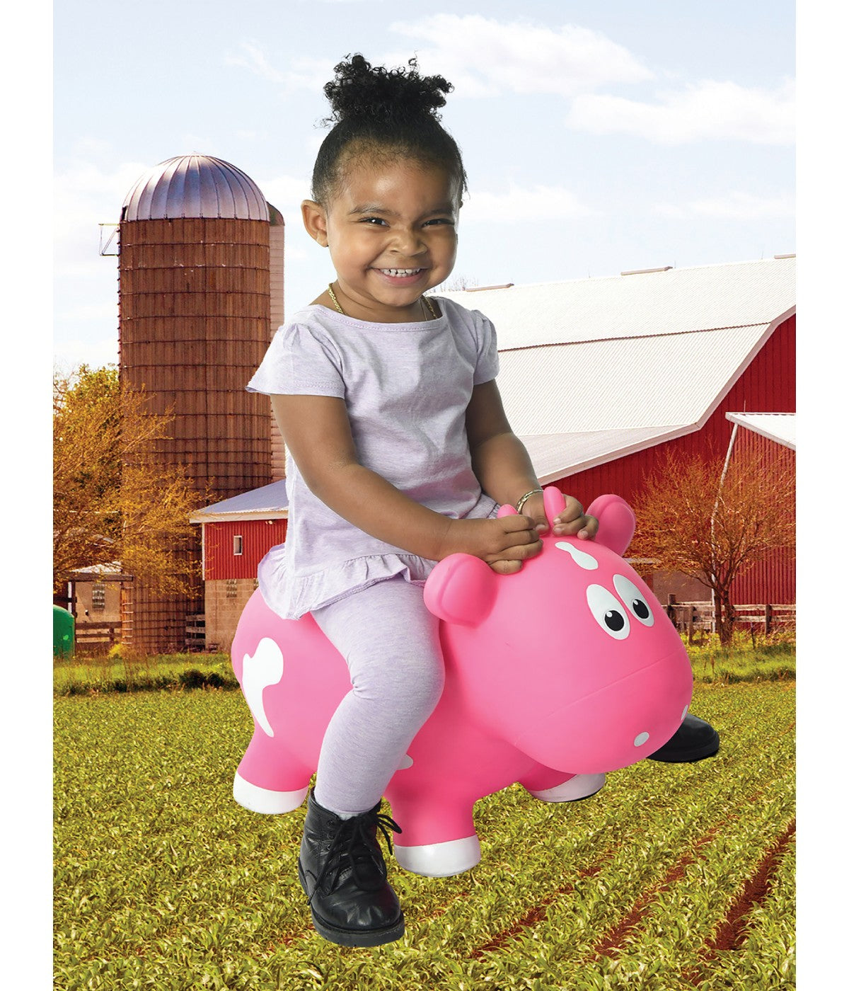 Toddler Inflatable Cow Hopper Bounce and Ride-on Toy Fuchsia Cow