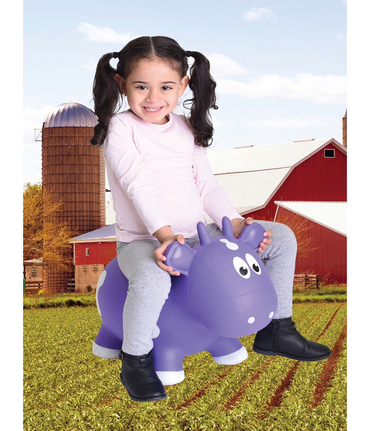 Toddler Inflatable Cow Hopper Bounce and Ride-on Toy Purple Cow