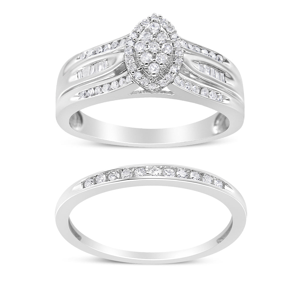  Haus of Brilliance .925 Sterling Silver 1/2 Cttw Round And Baguette-Cut Diamond Engagement Bridal Set (I-J Color, I1-I2 Clarity) - Size 6 - 6 - Bonton