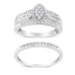 .925 Sterling Silver 1/2 Cttw Round And Baguette-Cut Diamond Engagement Bridal Set (I-J Color, I1-I2 Clarity) - Size 6