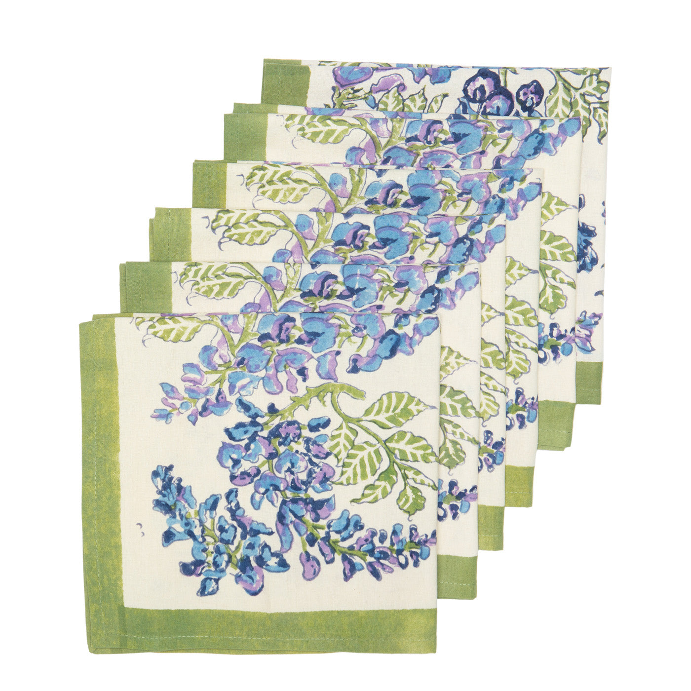  Couleur Nature Wisteria Green/Blue Napkins Set of 6 - Green/Blue - Bonton