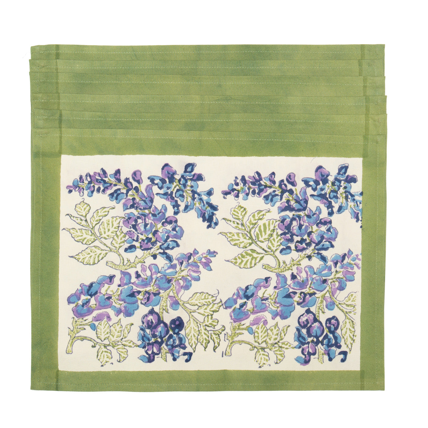  Couleur Nature Wisteria Green/Blue Placemats Set of 6 - Green/Blue - Bonton