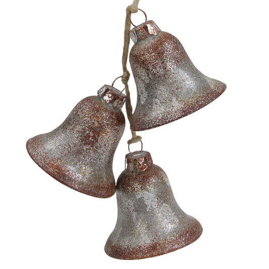 5" Silver and Brown String of Bells Glass Christmas Ornament