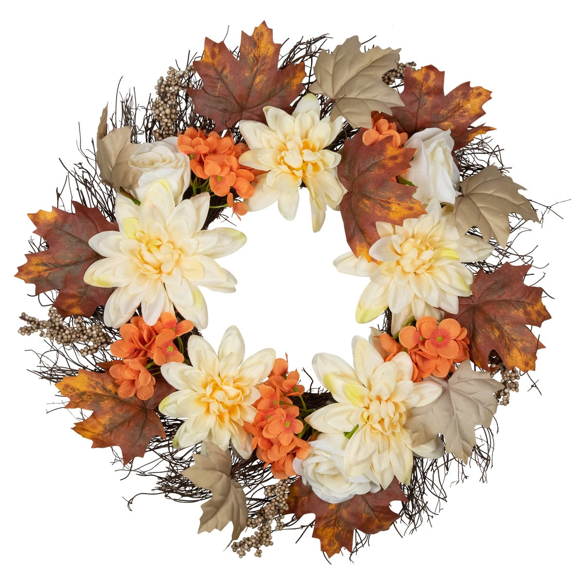  Northlight Floral  Twig and Leaves Fall Harvest Artificial Wreath - 22