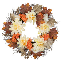 Floral  Twig and Leaves Fall Harvest Artificial Wreath - 22" - Orange and Cream