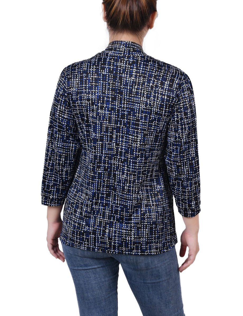  NY Collection 3/4 Sleeve Two-Fer Top - Black Gold Harlie - Bonton