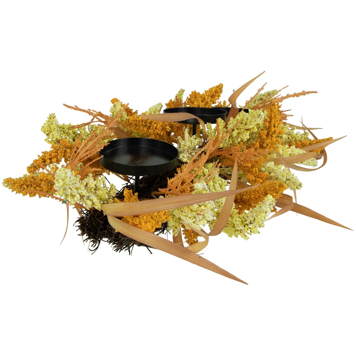  Northlight Autumn Harvest Triple Candle Holder With Artificial Fall Foliage - 22