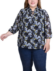 Plus Size 3/4 Sleeve Chiffon Blouse