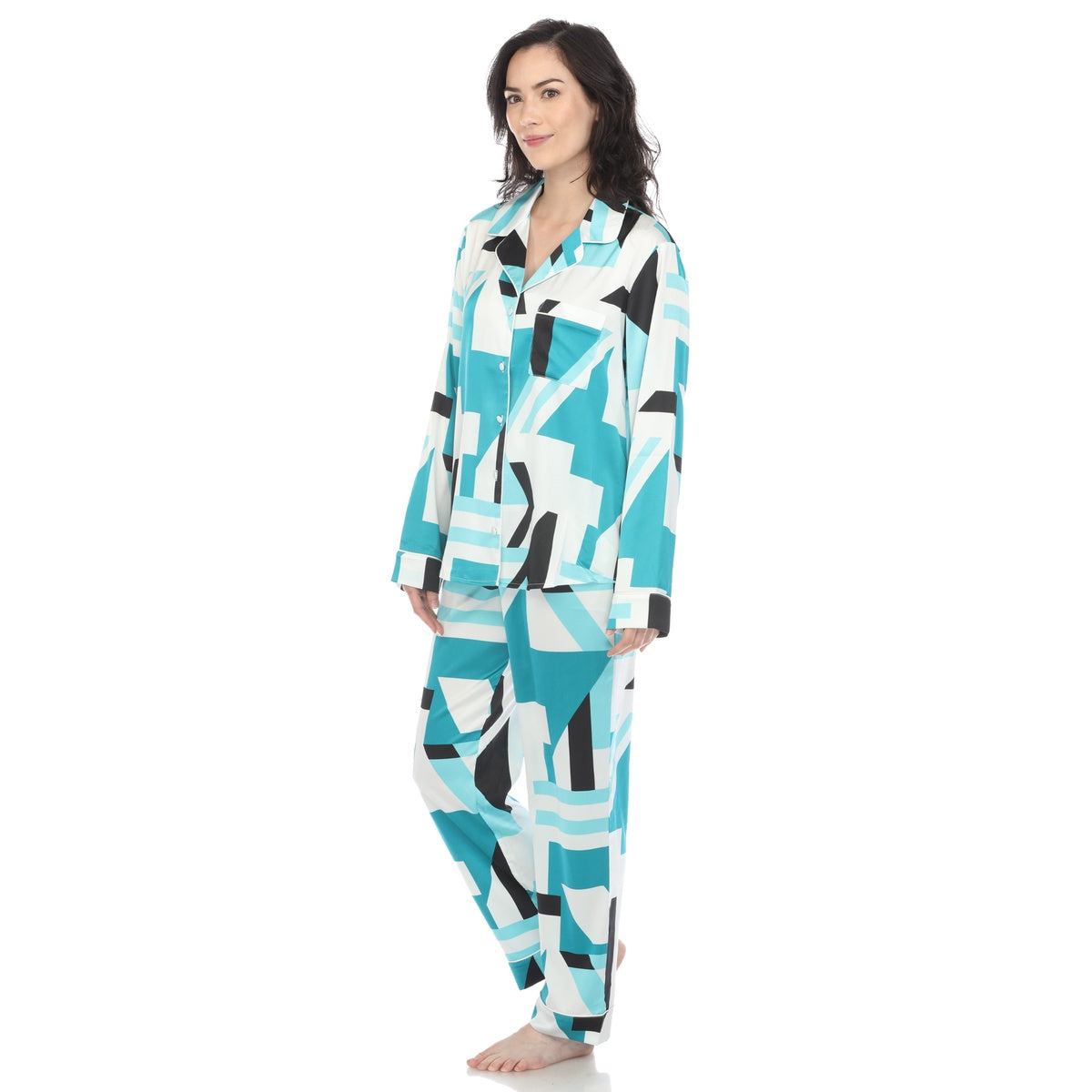  White Mark Women's Printed Satin Pajama Set - S - Bonton