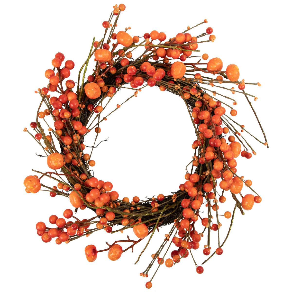  Northlight Red and Orange Berries With Mini Pumpkins Fall Harvest Wreath - 20