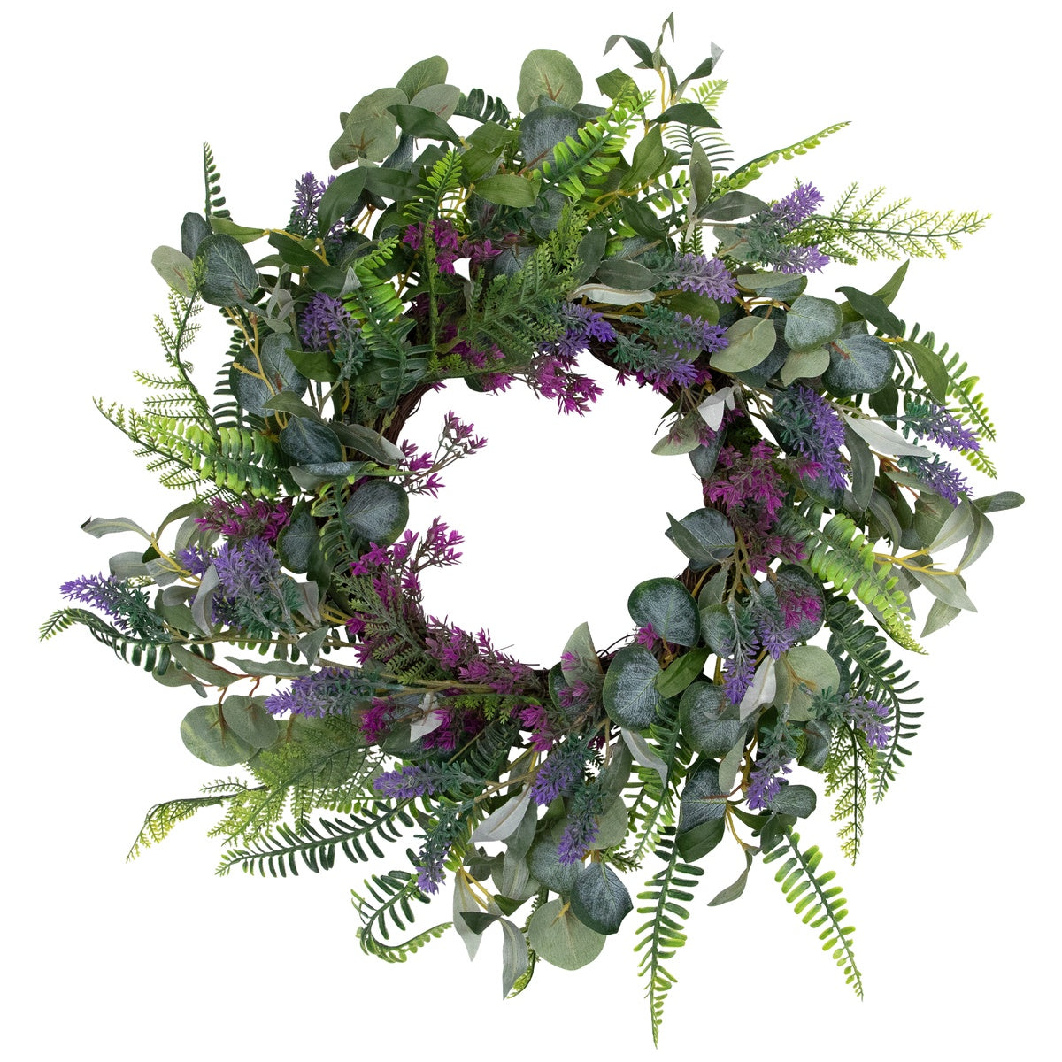  Northlight Lavender and Mixed Foliage Artificial Floral Spring Wreath  Purple and Green - 22-Inch - Default Title - Bonton