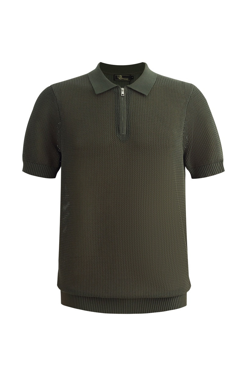 Barocco The Napoli Mesh Zip Polo DARK GREEN - DARK GREEN - Bonton