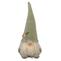 12.25" Lighted Green Spring Gnome With Flower Hat