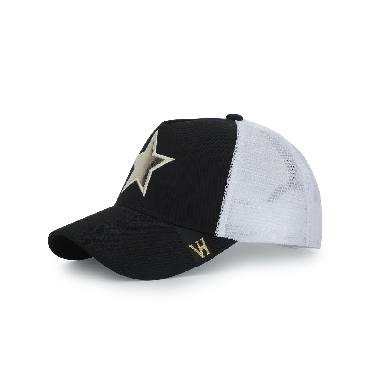  Vintage Havana Vintage Havana Trucker Hat for Women – White Mesh & Black Canvas Adjustable Cap With Washed Gold Star - Default Title - Bonton
