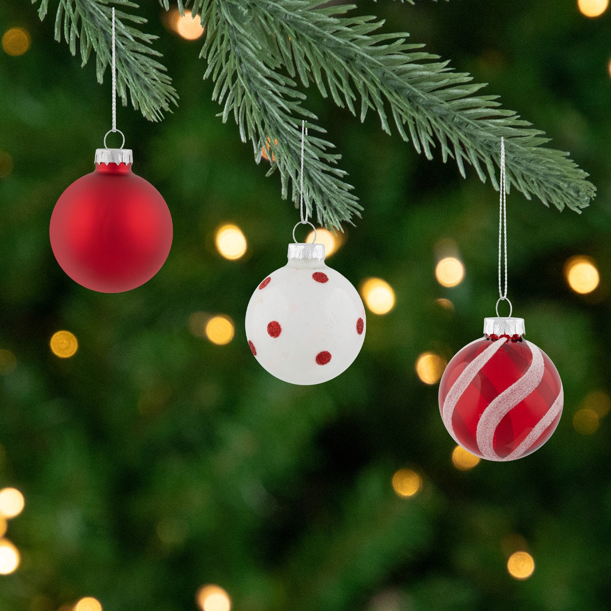  Northlight 12ct Red and White Glass 3-Finish Christmas Ball Ornaments 1.75