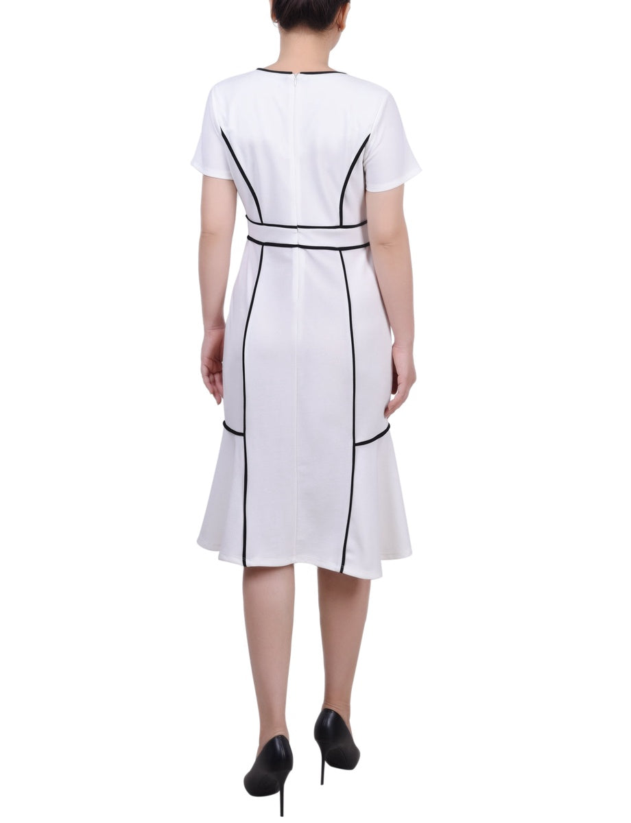  NY Collection Short Sleeve Piped Detail Dress - Black White - Bonton