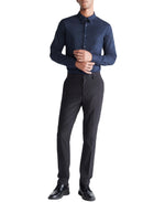 Long Sleeve Solid Stretch Slim Woven Shirt Navy