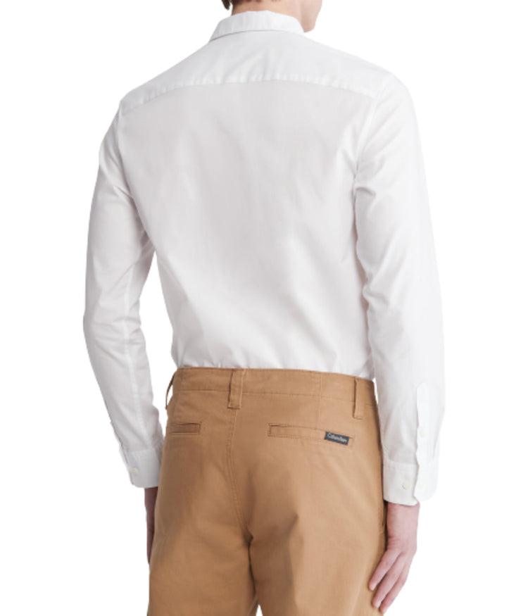 Long Sleeve Solid Stretch Slim Woven Shirt White