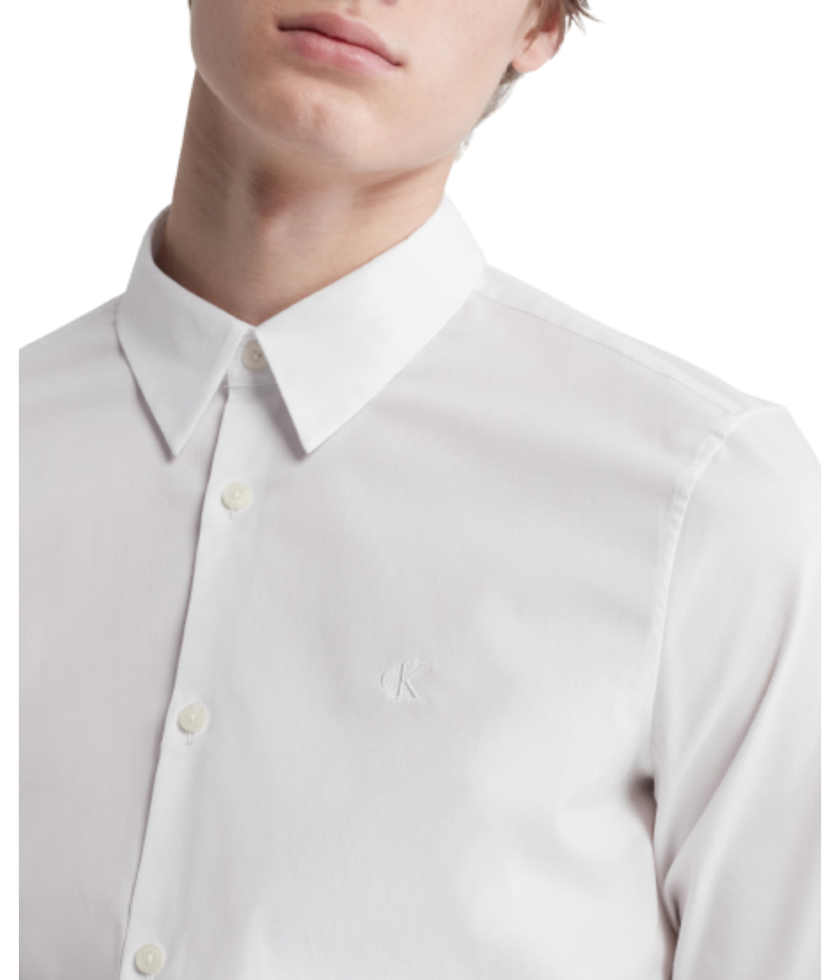  Calvin Klein Long Sleeve Solid Stretch Slim Woven Shirt White - White - Bonton