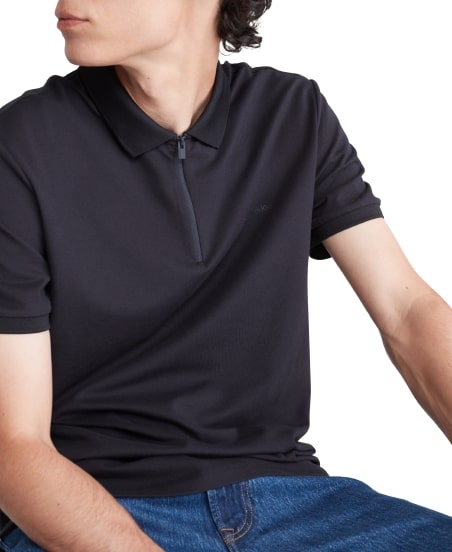  Calvin Klein Ss Tech Zip Polo Black - Black - Bonton