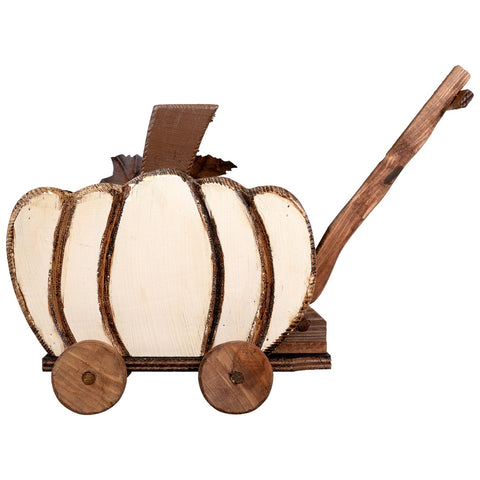 Fall Harvest Wooden Pumpkin Cart Decoration - 10.5"