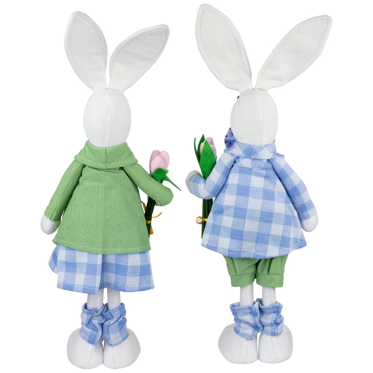  Northlight Bunny Couple in Matching Checkered Outfits Easter Figures - 18.75