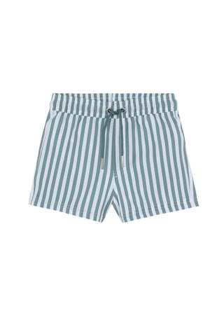 Boys 2 Match Drawstring Swim Shorts- Wh/Grn