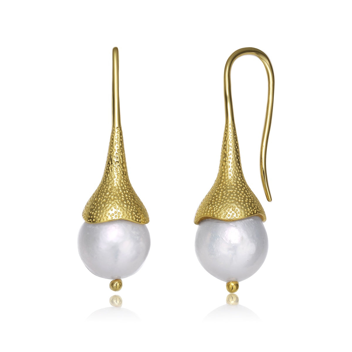  Genevive .925 Sterling Silver Gold Plated Freshwater Pearl Hook Earrings - Default Title - Bonton