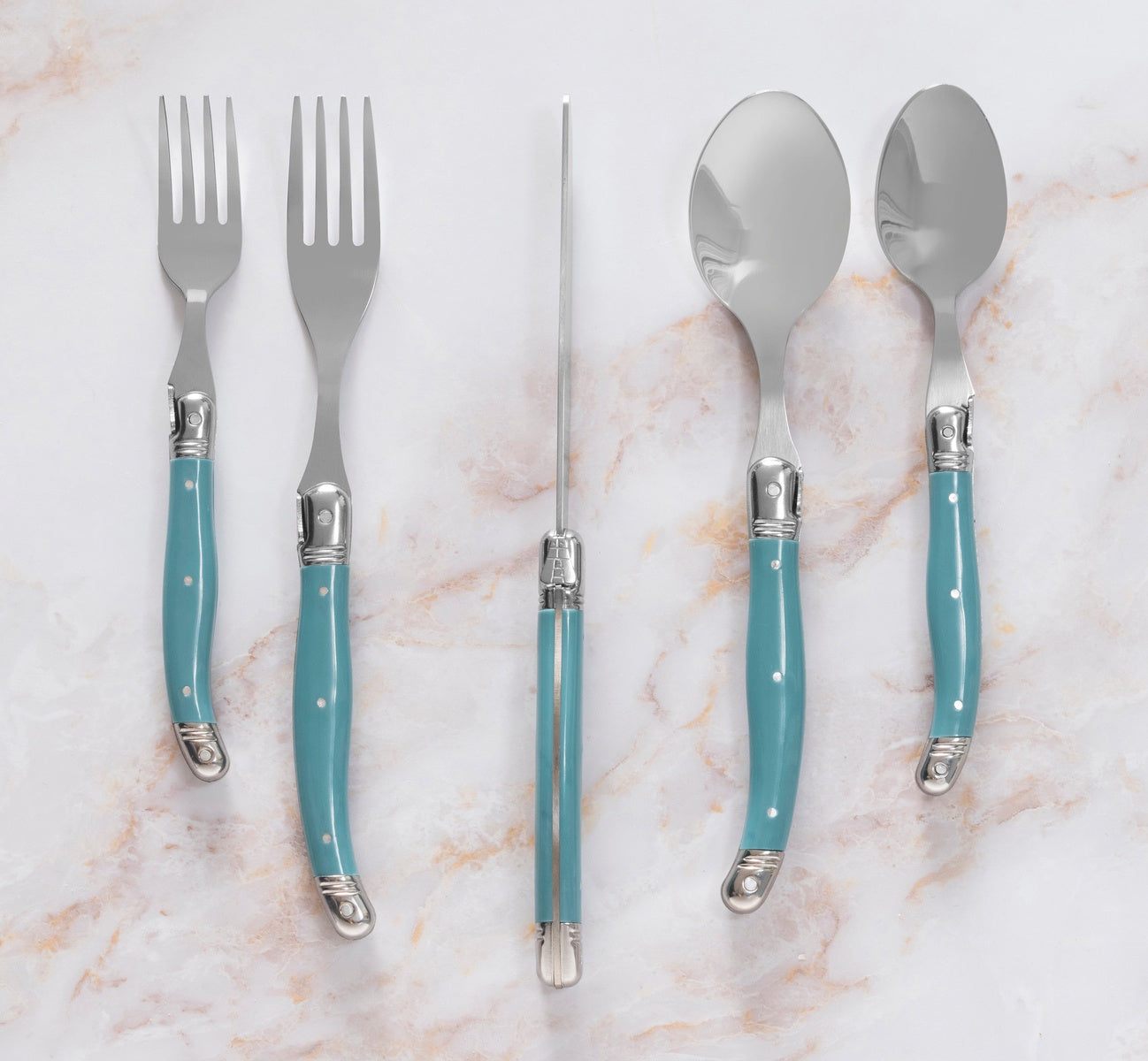  French Home Laguiole 20 Piece Stainless Steel Flatware Set, Service for 4, Aegean Teal - Default Title - Bonton