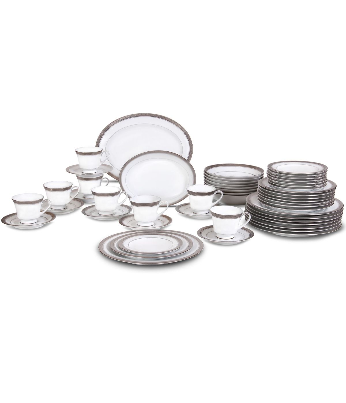  Noritake Crestwood 50 Piece Dinnerware Set - Platinum - Bonton