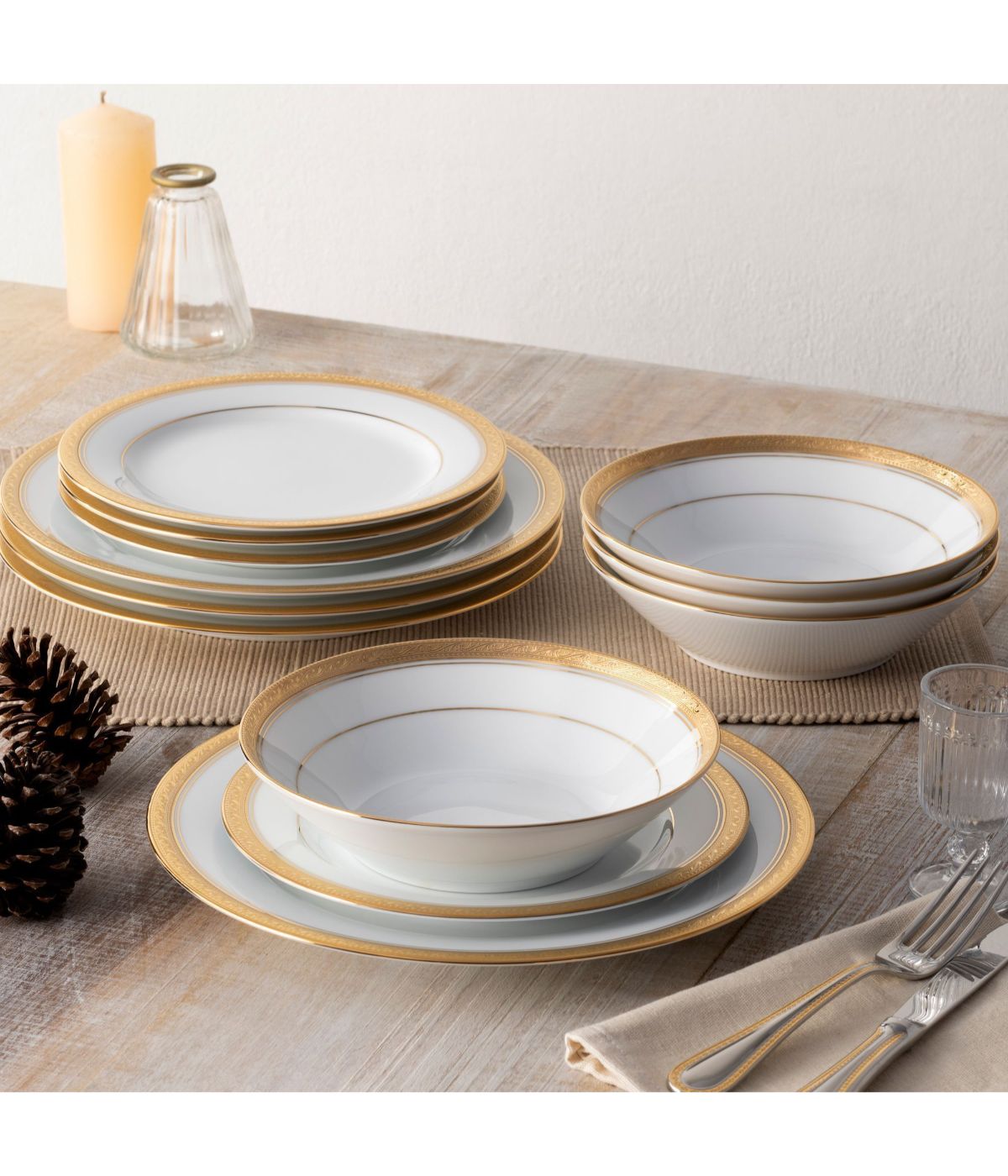  Noritake Crestwood 12 Piece Set, Service for 4 - Gold - Bonton