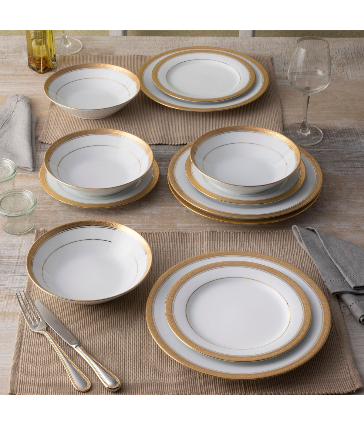  Noritake Crestwood 12 Piece Set, Service for 4 - Gold - Bonton