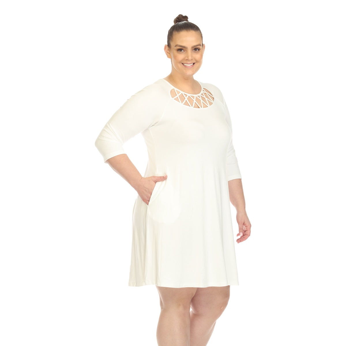  White Mark Plus Size Criss Cross Neckline Swing Midi Dress - 3X - Bonton